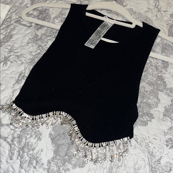 Zara Black Crop Top with Beaded Fringe - Picture 6 of 6